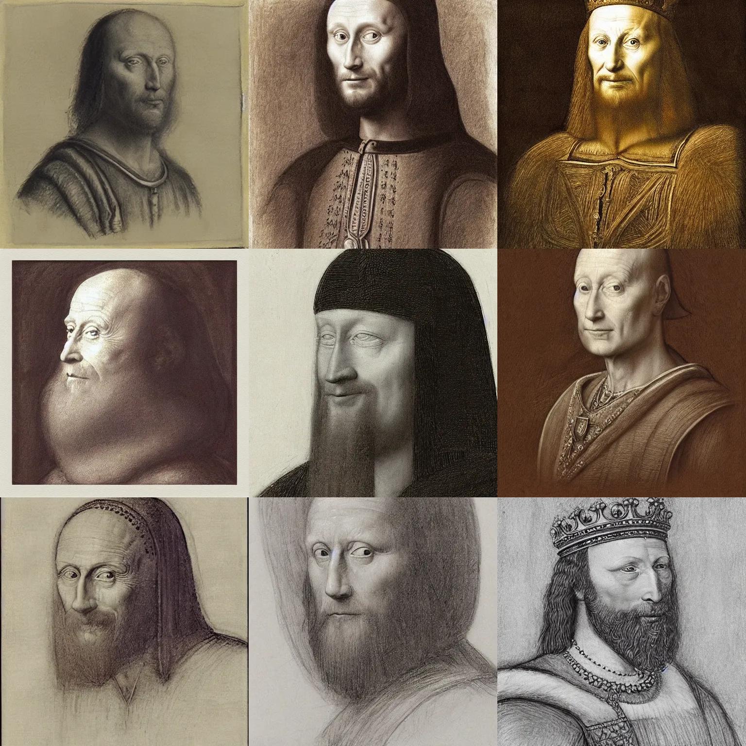 Prompt: “Portrait of king harald v by Leonardo da Vinci, pencil on paper”