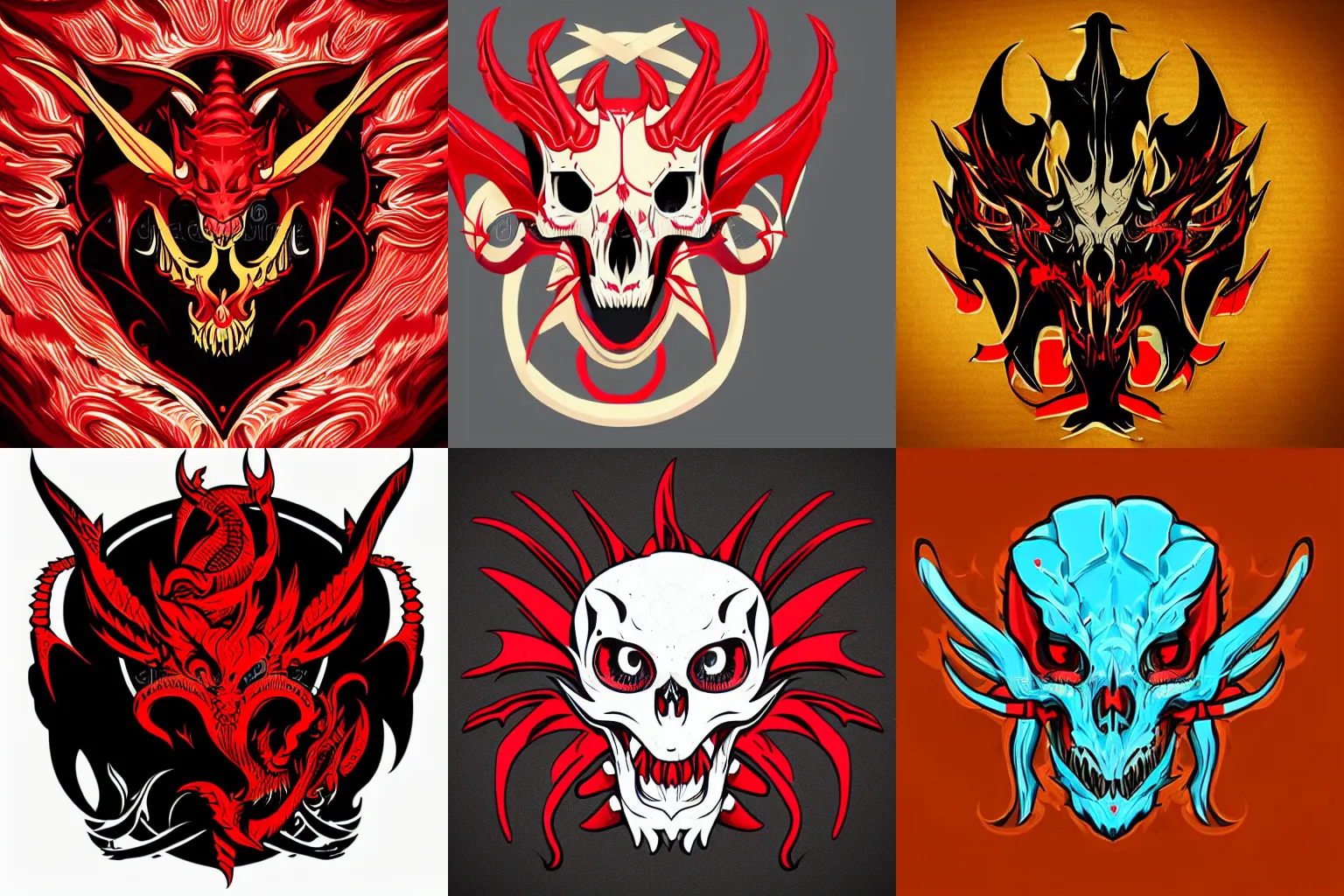 Prompt: red dragon skull portrait modern digital sharp detailed cybersport twitch streamer logo beautiful vector illustration digital art premium quality