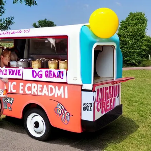 Image similar to dog selling ice cream from an ice cream van