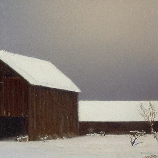 Prompt: painting of an old barn in the snow by tibor nagy