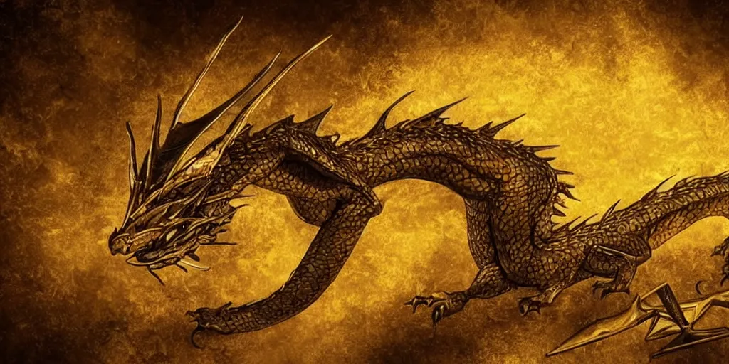 Prompt: a real photo of a dragon made out of gold