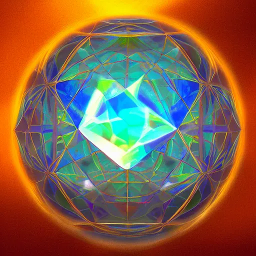 Image similar to psychonautist in a crystal sphere, digital painting, award winning, volumetric lighting