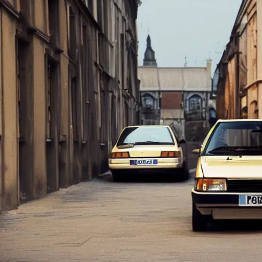 Prompt: An FSO Polonez parked on a street