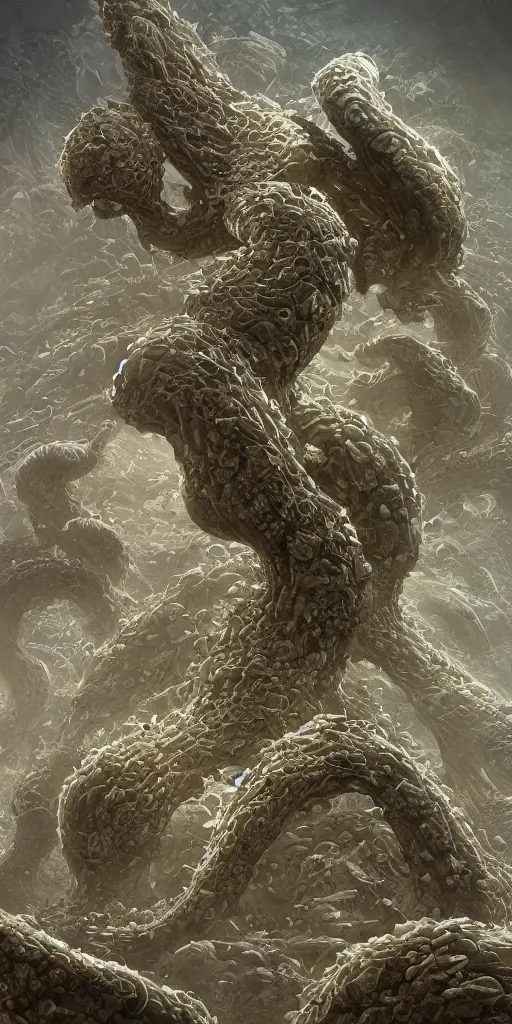 Image similar to 3d organic tubeworm, intricate, elegant, highly detailed, digital painting, concept art, smooth, sharp focus, art style from Wang Ke and Greg Rutkowski and Bruce Kaiser and Scott Robertson and Dmitry Mazurkevich and Doruk Erdem and Jon Sibal, small style cue from blade runner and dune, game character design, horizontal striations, blank background