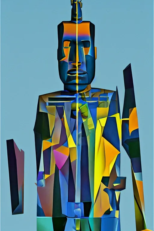 Image similar to cubist moai statue cutout digital illustration cartoon colorful beeple