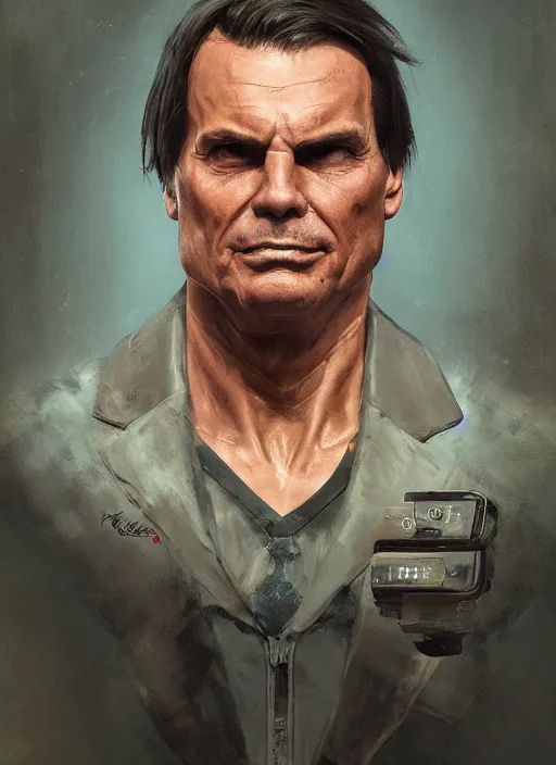 Image similar to A portrait of bolsonaro by Greg Rutkowski, Sung Choi, Mitchell Mohrhauser, Maciej Kuciara, Johnson Ting, Maxim Verehin, Peter Konig, final fantasy, 8k photorealistic, cinematic lighting, HD, high details, dramatic, atmospheric , trending on artstation