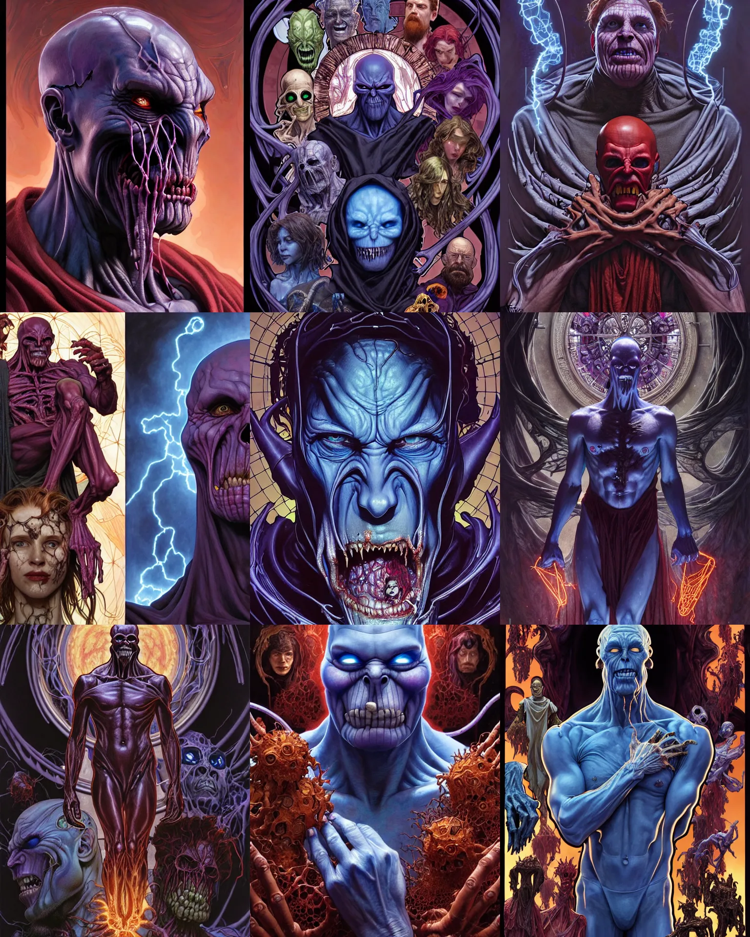 Prompt: the platonic ideal of nonsensical infinite of cletus kasady ultimate carnage thanos dementor doctor manhattan chtulu nazgul, detailed, intricate, hyperrealism, intense, scary, decay, dmt, art by brock hofer and artgerm and greg rutkowski and alphonse mucha