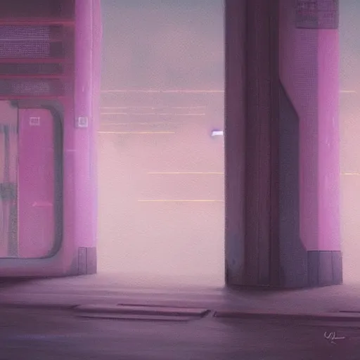 Prompt: sadness, no people, cyberpunk, pastel colors, painting