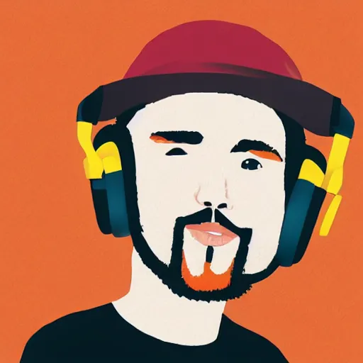 Image similar to streamer on twitch with black hat, stubble, ginger hair, orange hair, black cap, stubbles, red headphones, in the style of tatsuro kiuchi, art, abstract