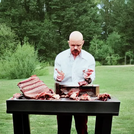 Prompt: walter white eating bbq, photography,