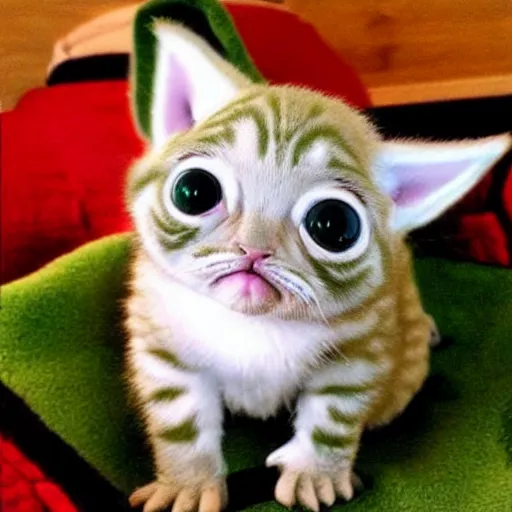 Image similar to a baby yoda-kitten hybrid, so cute