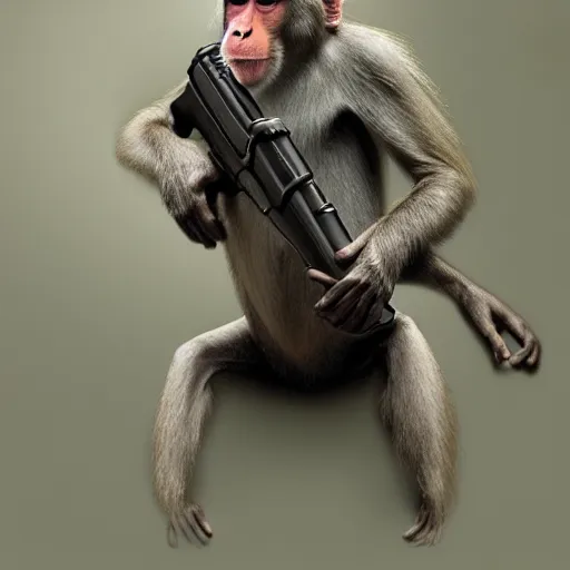 Prompt: portrait of a macaque wearing school uniform, aims his spas-12 shotgun at you, light stubble, digital art,photorealistoc,art by greg rutkowski,hyperdetailed,western comic style,comic,comic style,sharp lineart,professional lighting,deviantart,artstation,trevor henderson,rossdtaws,cinematic,dramatic