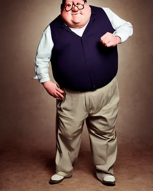 Prompt: Studio Photograph of a real life Peter Griffin from Family Guy in the Style of Annie Leibovitz,