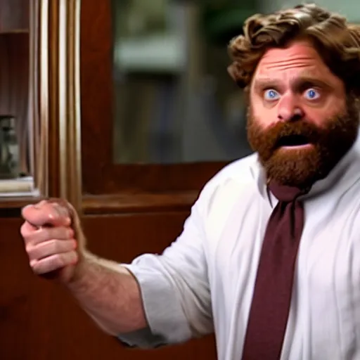 Prompt: zach galifianakis yells at a waiter textless meme template