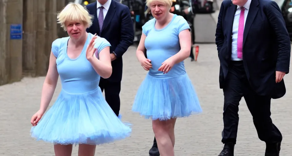 Image similar to boris johnson wearing a ballerina dress