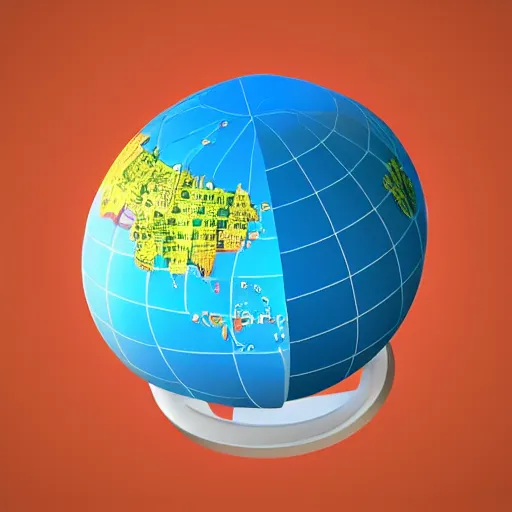 Prompt: an isometric globe with famous landmarks on it, 3 d render, 3 d model, smooth,