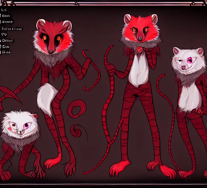 Image similar to furry - male - red - black - weasel - necromancer - fursona uhd ue 5 visual novel pc game expressions