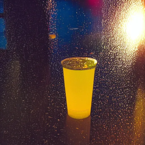 Image similar to truly drink day glo lighting, professional photography, dutch angle, sweat and reflections, 8k