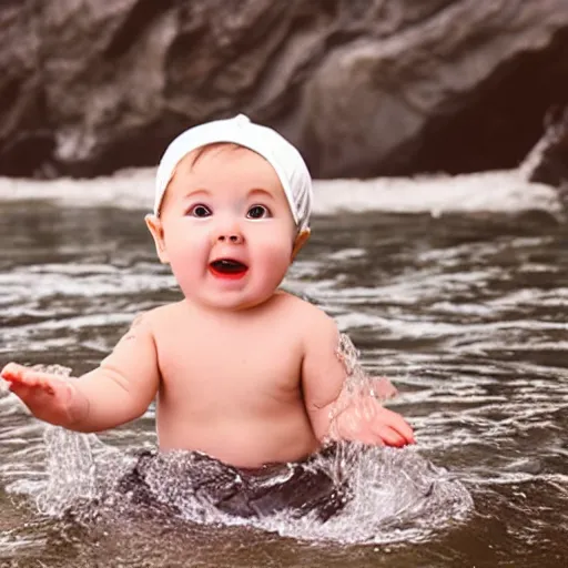 Image similar to cute baby cthulu splashing in the ocean-H 768