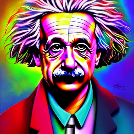 Image similar to An extremely psychedelic portrait of Albert Einstein, surreal, LSD, face, detailed, intricate, elegant, lithe, highly detailed, digital painting, artstation, concept art, smooth, sharp focus, illustration