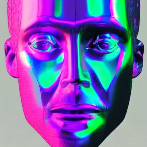 Image similar to a 3d human head made up of shiny holograms