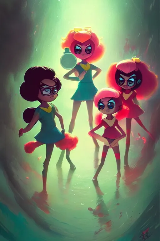 Image similar to realistic photo of powerpuff girls, detailed intricate illustration, detailed illustration, hd, 4 k, digital art, overdetailed art, by greg rutkowski, by loish, complementing colors, trending on artstation, deviantart