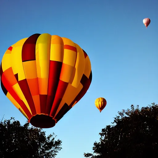 Image similar to flying house with a balloon, golden hour, light colors,