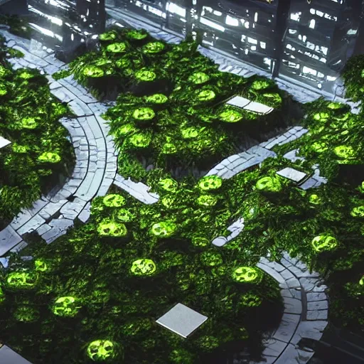 Prompt: 8k futuristic city overun by plants in an apocalyptic world