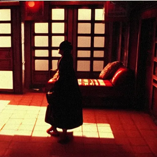 Image similar to wong kar wai lonely woman indoors movie scene