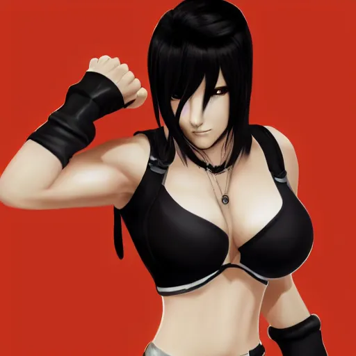 Prompt: full body shot of tifa lockhart with black hair, red eyes, concept art trending on artstation