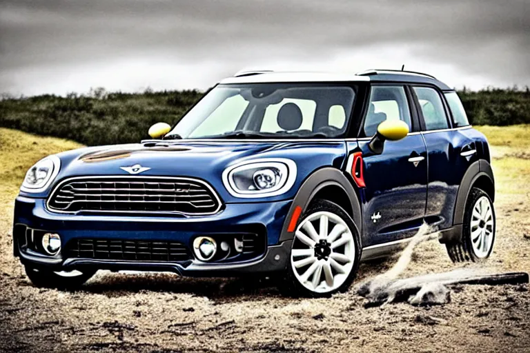 Prompt: “Poster of Mini Cooper Countryman Hybrid in the middle of viking battle. Retro style.”