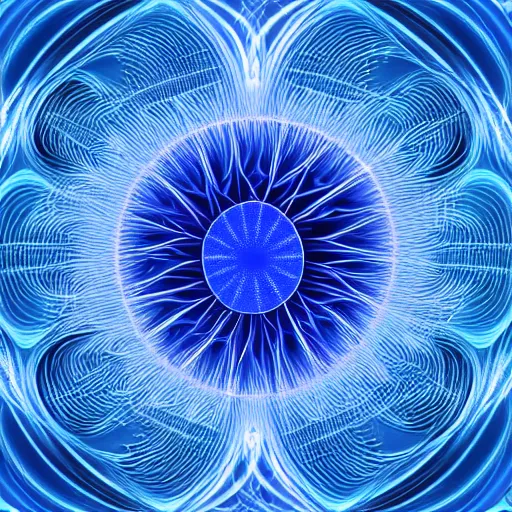 Prompt: fractal art consisting of deep blue optical fibers