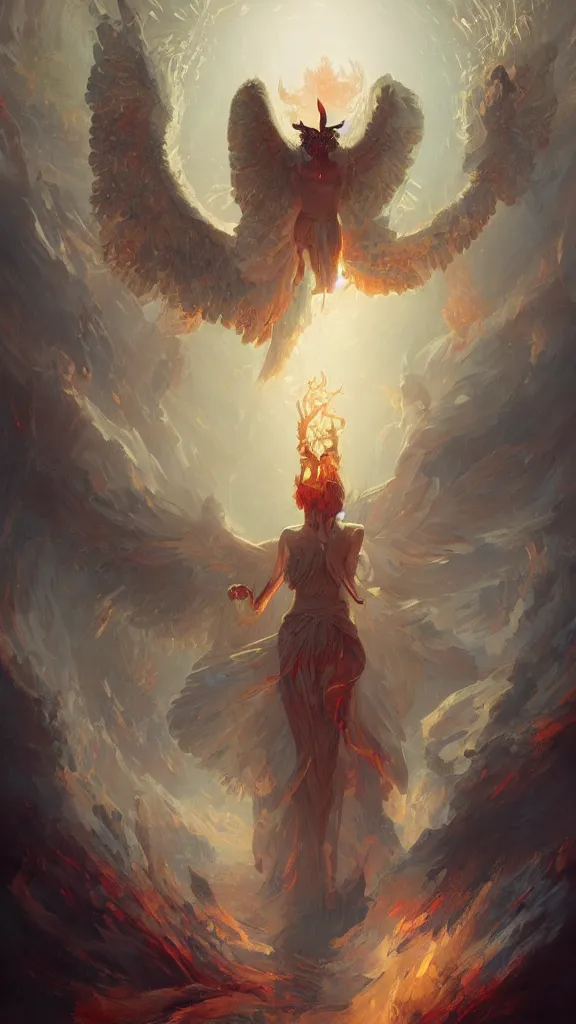 Prompt: painting of a beautiful rendition of the mythical lucifer, illustration, artistic, colorful, hyper detailed, in the style of greg rutkowski,