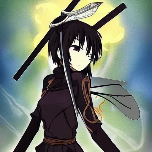 Image similar to anime art humanization wasp with sword