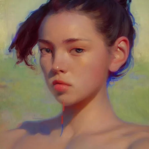 Image similar to Monet portrait painting of a cyborg girl, medium shot, asymmetrical, profile picture, Organic Painting, sunny day, Matte Painting, bold shapes, hard edges, street art, trending on artstation, by Huang Guangjian and Gil Elvgren and Sachin Teng