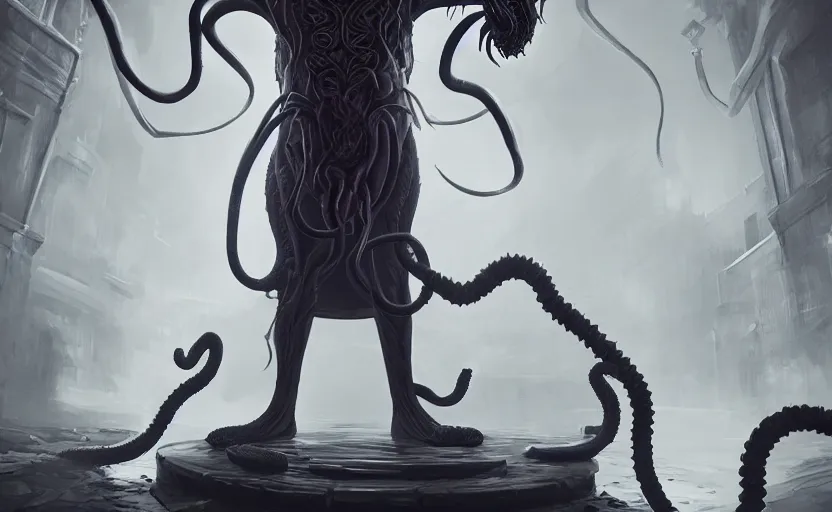 Prompt: nyarlathotep, artstation hq, stylized, symmetry, modeled lighting, expressive, studio photo refined, highly detailed, hyper realistic, lovecraftian, necronomicon style