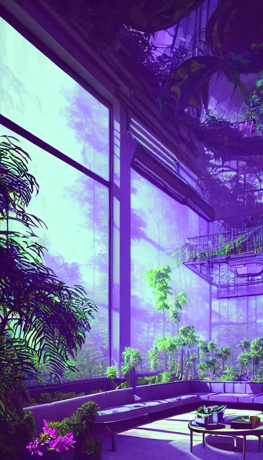 Image similar to a beautiful very detailed render of city sunroom by georgia o'keeffe, galactic alien synthwave rainforest neon noir thermal imaging myst uv light dramatic lighting flowers, archdaily, wallpaper, highly detailed, trending on artstation.