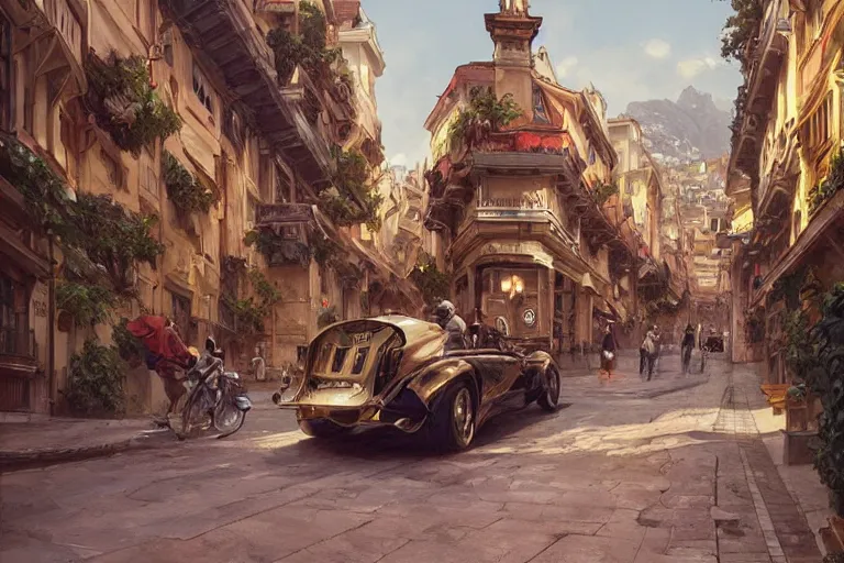 Prompt: monaco city street, street view, highly detailed, digital painting, artstation, concept art, sharp focus, illustration, art by artgerm and greg rutkowski and alphonse mucha