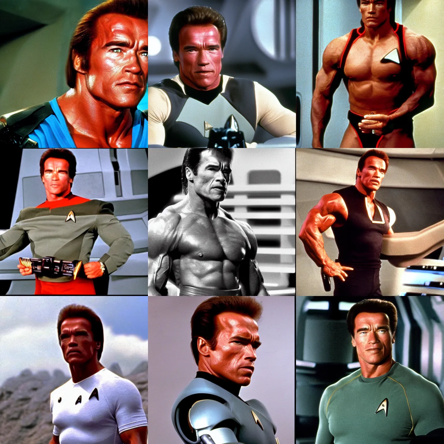 Prompt: Arnold Schwarzenegger in Star Trek The Next Generation 1987