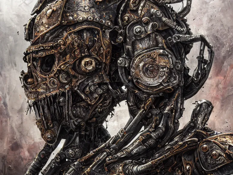 Image similar to portrait art of 8k ultra realistic undead army , detailed intricate ornate armour,decaying, cybernetic, full of colour, cinematic lighting, battered, trending on artstation, 4k, hyperrealistic, focused, extreme details,unreal engine 5, cinematic, masterpiece, art by ayami kojima, giger