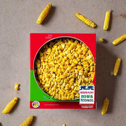 Prompt: cereal box of indian corn