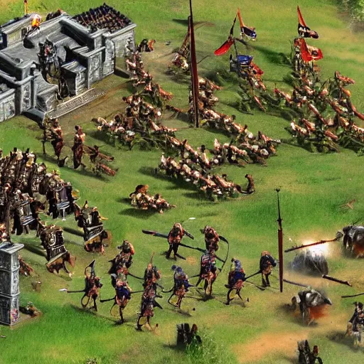 Image similar to a realistic battle scene featuring age of empires units