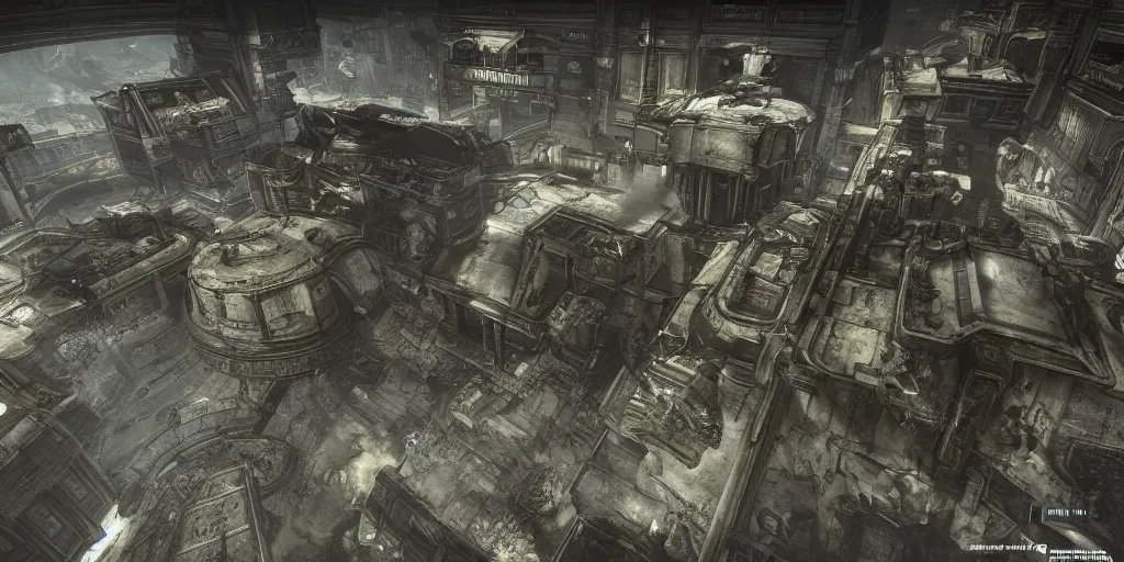 Image similar to architectural floor plan gears of war map meets call of duty map, symmetrical outpost, alien artifact