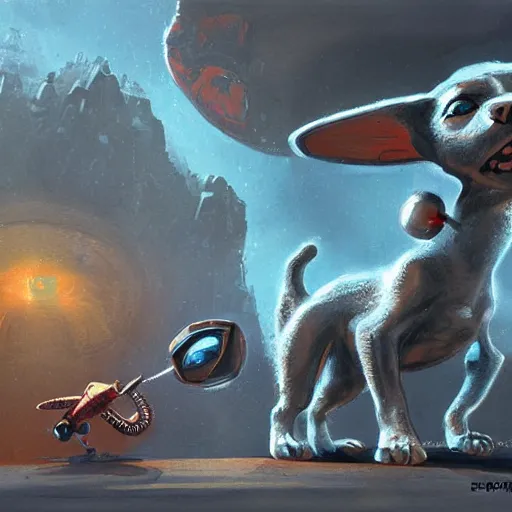 Prompt: puppy alien invasion, artwork by eddie mendoza