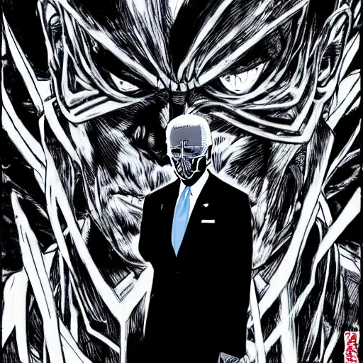 Image similar to Joe Biden looking sinister, by Tsutomu Nihei, highly detailed