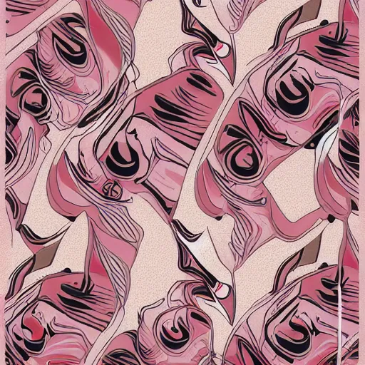 Image similar to abstract pattern, art print, lithography, pink, beige, white, pigs