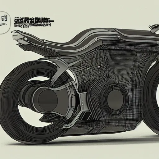 Image similar to drawing of strange concept motorcycle by Japanese engineers, blade runner style, 3d, photorealism