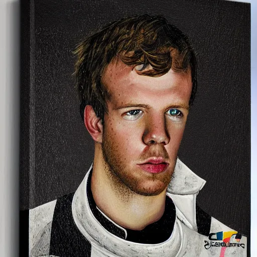 Prompt: Medieval portrait of Sebastian Vettel Formula 1 driver