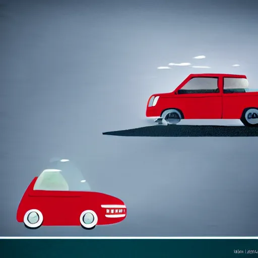 Prompt: cortagecore art of small red car going fast under the shower, animation key by Loish Van Baarle, dramatic lighting - n 9
