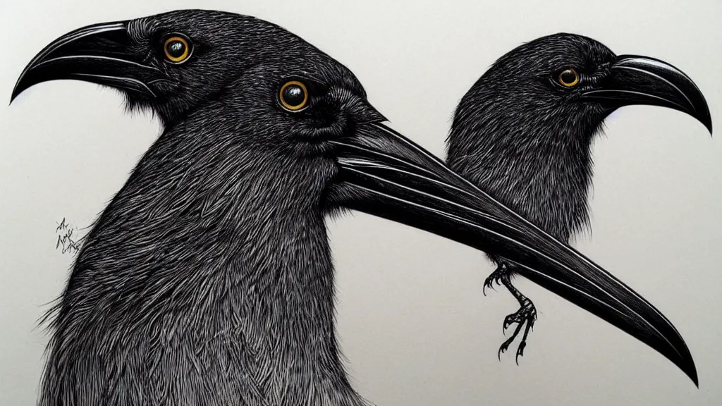 Image similar to highly detailed illustration of a crow by aaron horkey